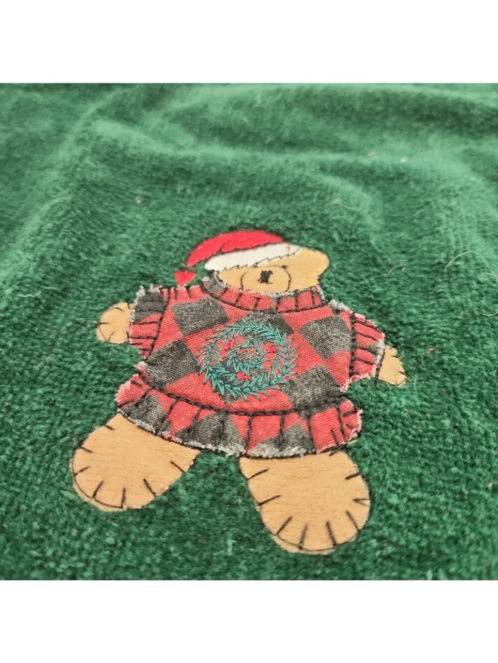 Vintage Cotton Green Holiday Finger Towels Embroidered Christmas Set Of 2